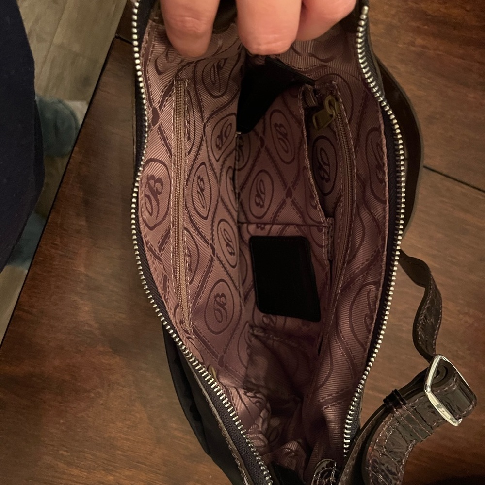 Jack George’s Elegant Black and brown Crocodile-Embossed Crossbody Bag